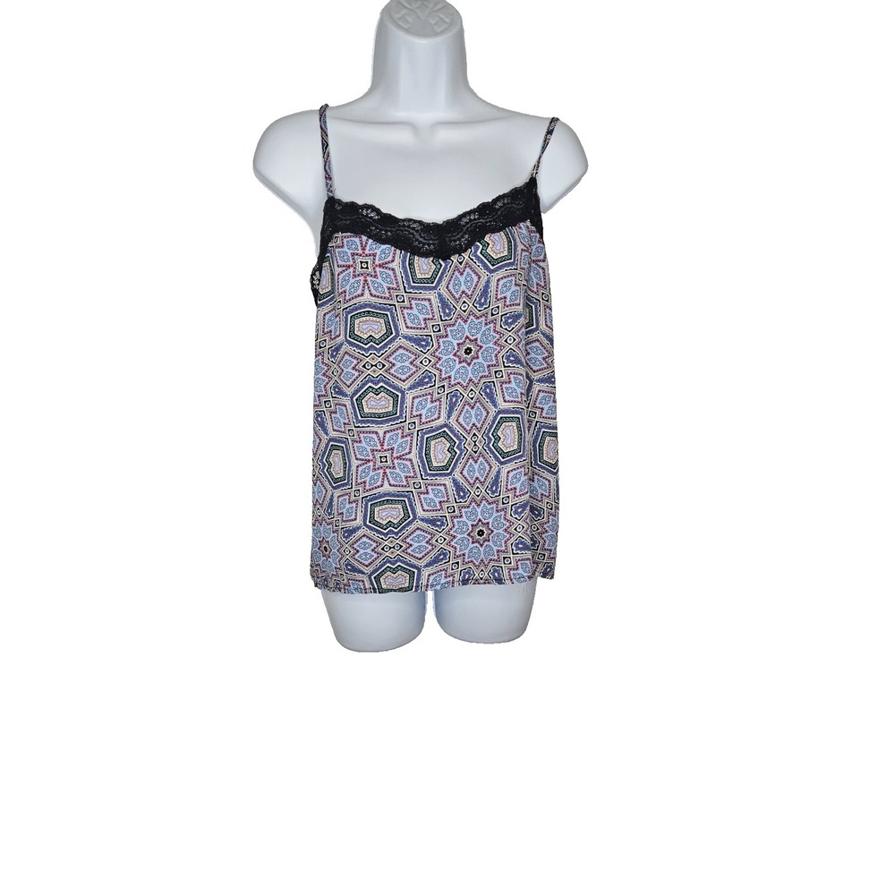 Ultra Flirt Women's Lace Trim Cami Tank Top Geometric Print Size L